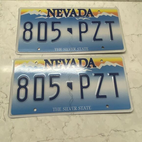 Nevada The Silver State Blue Vehicle Matching Mountains License Plate - Set of 2 - Picture 1 of 4